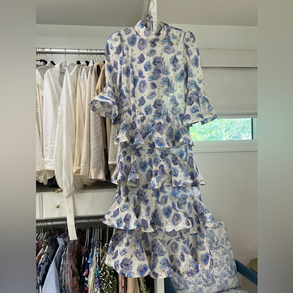 Floral Ruffle Dress - Blue and White size 4/6